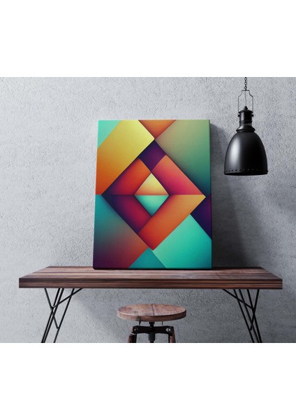 Renkli Soyut Geometrik Paterno Dikey Kanvas Tablo