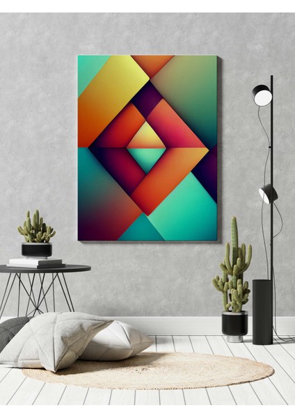 Renkli Soyut Geometrik Paterno Dikey Kanvas Tablo
