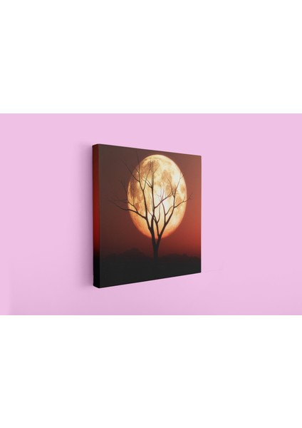 Ay Işığında Yaşlı Ağaç Silüeti Dekoratif Kare Kanvas Tablo fiyatları