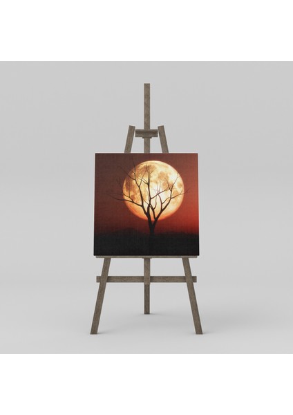 Ay Işığında Yaşlı Ağaç Silüeti Dekoratif Kare Kanvas Tablo fırsatları