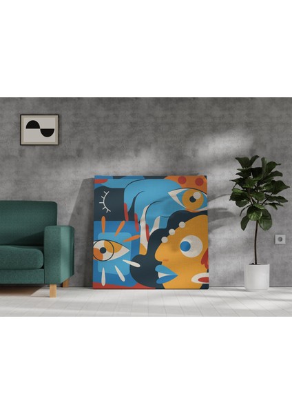 Picasso Tarzı Soyut Gözler Dekoratif Kare Kanvas Tablo