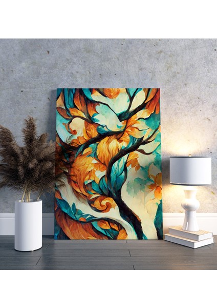 Soyut Sonbahar Sarı Yapraklar Dekoratif Dikey Kanvas Tablo modelleri