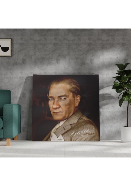 Gazi Mustafa Kemal Atatürk Portre Dekoratif Kare Kanvas Tablo fırsatları