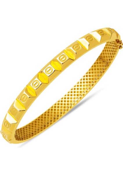 14 Ayar Altın Vida Detaylı Kelepçe Bilezik