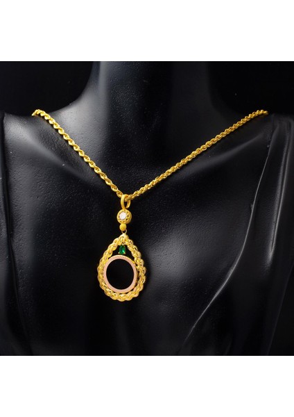 14 Ayar Damla Taşlı Çeyrek Çerçeveli Kolye fiyatları