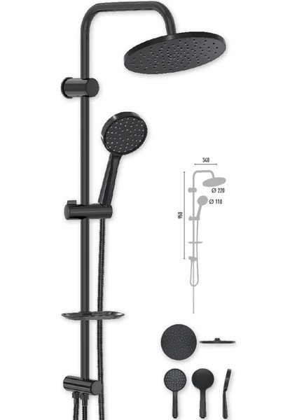 Grando Jet Black Duş Kolonu