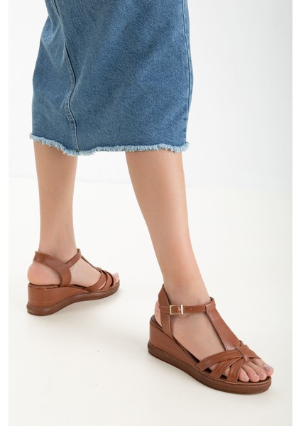 Miss Kadın Topuklu Sandalet Taba Cilt
