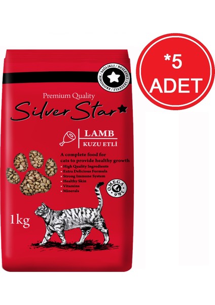 Kuzu Etli Yetişkin Kedi Maması 1 kg x 5 Adet