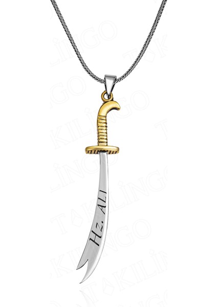 925 Ayar Gümüş Çift Taraflı Hz.ali Kılıç Motifli Zincirli Erkek Kolye fiyatları