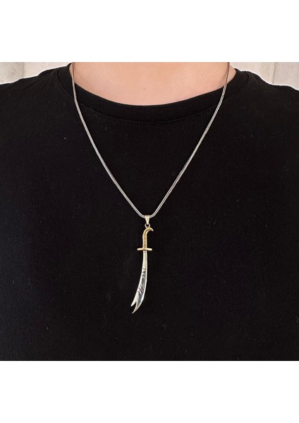 925 Ayar Gümüş Çift Taraflı Hz.ali Kılıç Motifli Zincirli Erkek Kolye modelleri