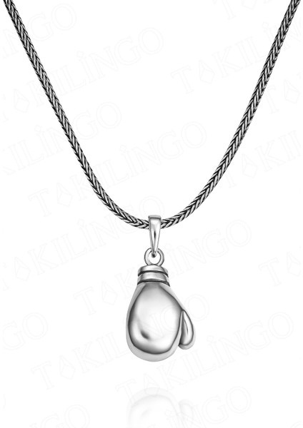 925 Ayar Gümüş Boks Eldiveni Motifli Zincirli Erkek Kolye fiyatları