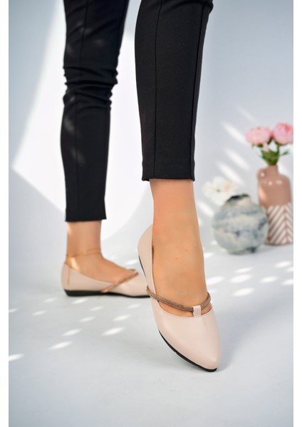 Ten Kadın Taşlı Büyük Numara Günlük Babet Ayakkabı - Ten - 36