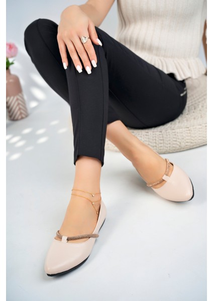 Ten Kadın Taşlı Büyük Numara Günlük Babet Ayakkabı - Ten - 36 fiyatları