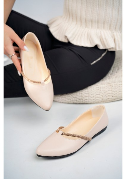 Ten Kadın Taşlı Büyük Numara Günlük Babet Ayakkabı - Ten - 36 modelleri