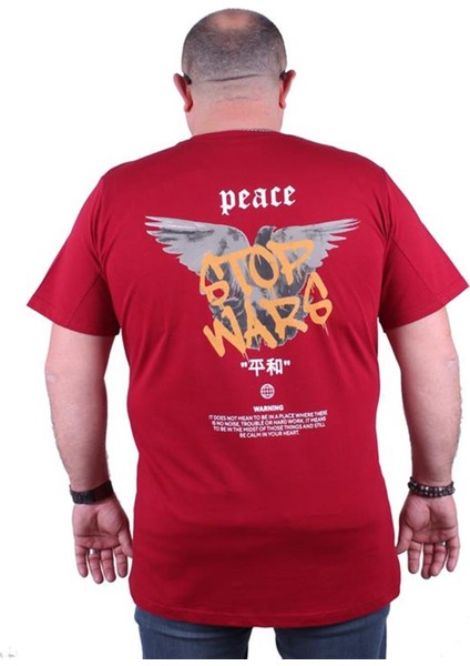 Büyük Beden Sıfır Yaka Tişört Peace 23100 Bordo modelleri