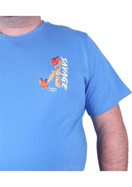 Büyük Beden Sıfır Yaka Tişört Savage 23101 Mavı fırsatları