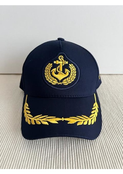 Denizci Çapa Armalı Ayarlanabilir Unisex Lacivert Kaptan Şapkası