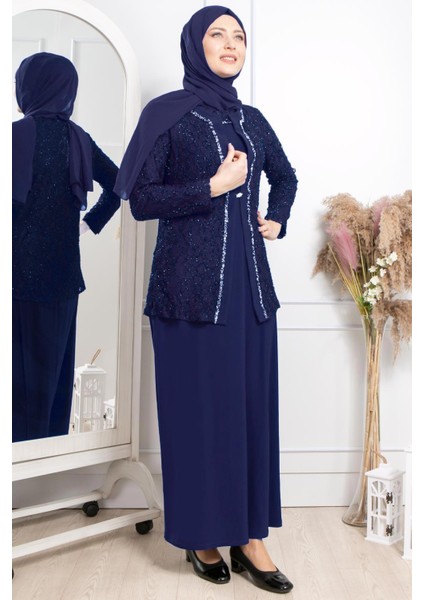 Taş Işleme Detaylı Simli Abiye Lacivert MDA2317 fiyatları