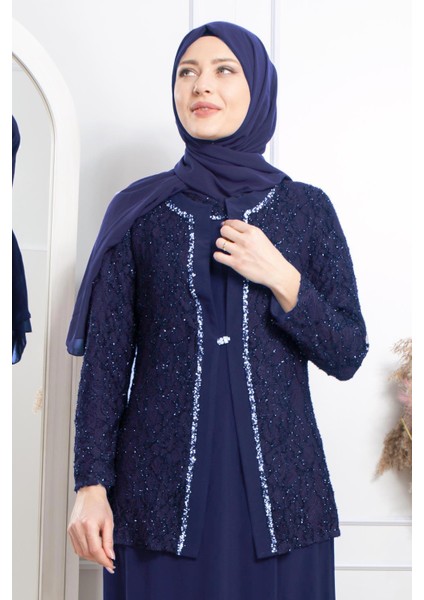 Taş Işleme Detaylı Simli Abiye Lacivert MDA2317 modelleri