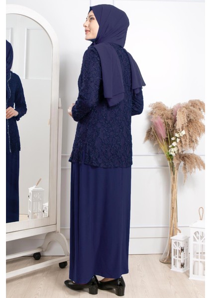 Taş Işleme Detaylı Simli Abiye Lacivert MDA2317 fırsatları