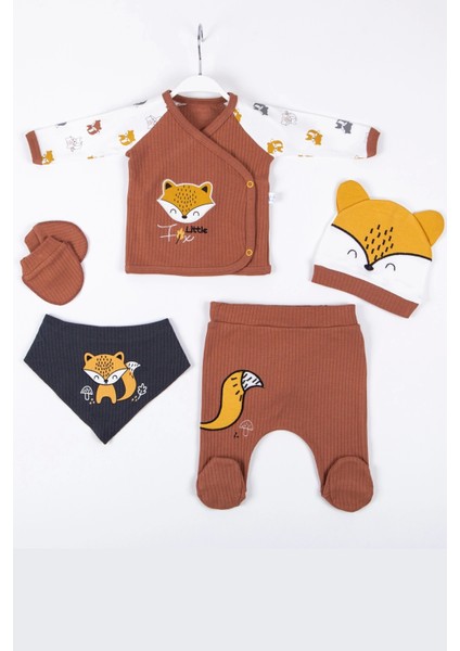 Little Fox Nakışlı 5'li Pamuk Erkek Bebek Hastane Çıkış Seti10