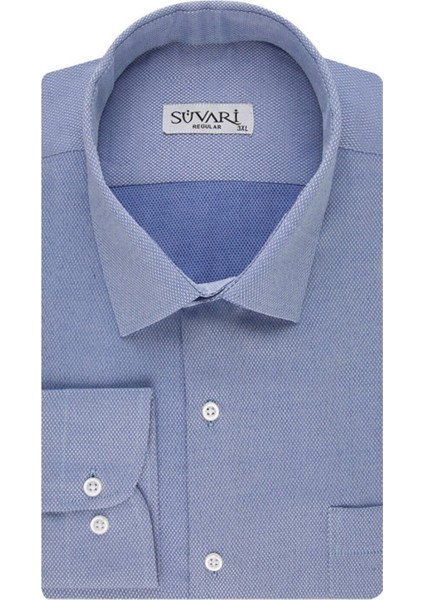 Classics Rahat Kalıp Özel Mavi Armür Desenli Cepli Gömlek