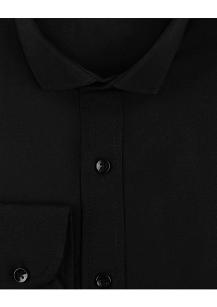 Slim Fit Düz Siyah Erkek Gömlek