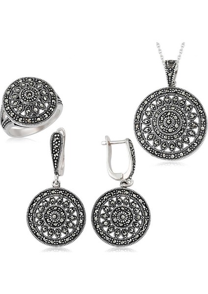 Gümüş Markazit Yuvarlak Bayan Set