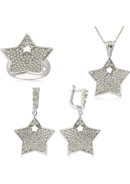 Gümüş Zirkon Taşlı Yıldız Bayan Set