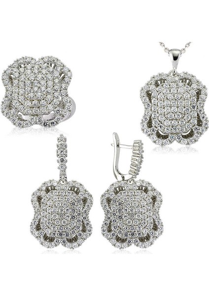 Gümüş Beyaz Taşlı Bayan Set