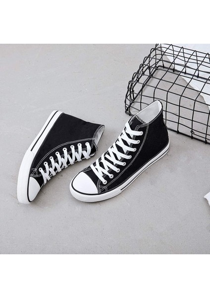 Erkek Sneaker Bilekli Convers Modeli Keten Spor Ayakkabı Siyah