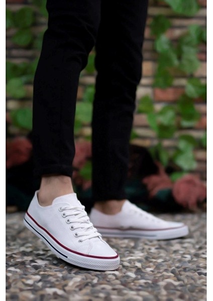 Erkek Sneaker Kısa Convers Modeli Keten Spor Ayakkabı Beyaz