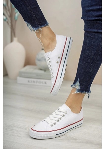 Uniseks Sneaker Kısa Convers Modeli Keten Spor Ayakkabı Beyaz