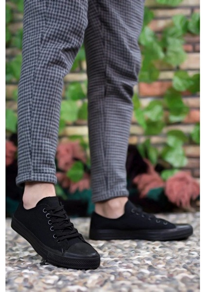 Erkek Sneaker Kısa Convers Modeli Keten Spor Ayakkabı Siyah