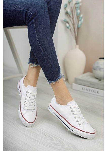 Uniseks Sneaker Kısa Convers Modeli Keten Spor Ayakkabı Beyaz