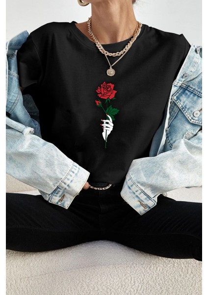 Unisex Rose Baskılı T-Shirt