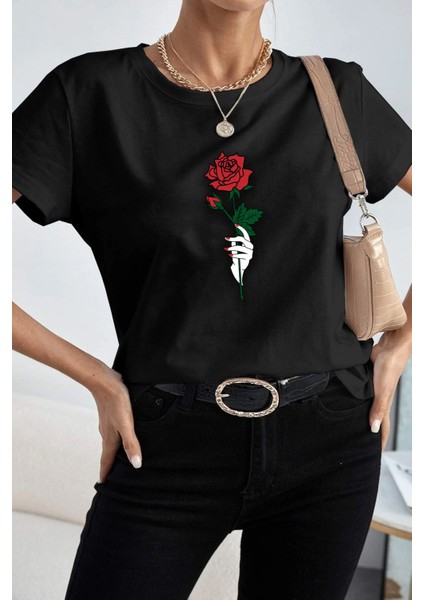 Unisex Rose Baskılı T-Shirt fiyatları