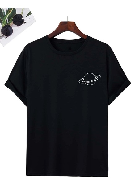 Unisex Saturn Baskılı T-Shirt