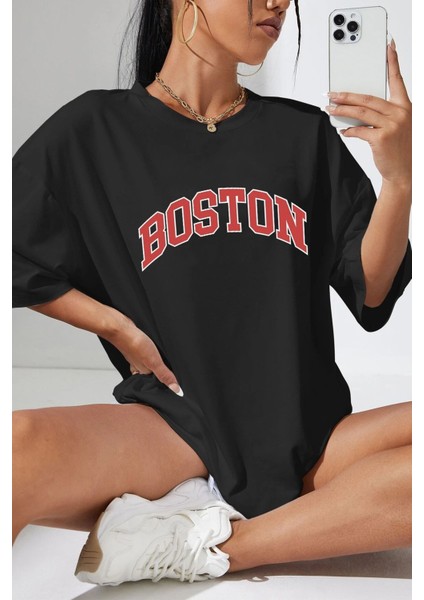 Unisex Boston Baskılı Tshirt