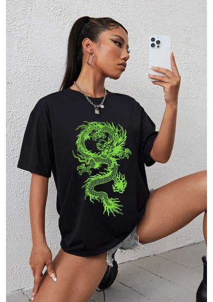 Unisex Chinese Dragon Baskılı T-Shirt