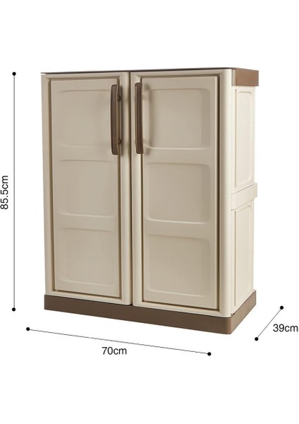 Steel Kahve Fil Dişi Iki Kapaklı Yarım Boy Plastik Bahçe Dolabı 70 x 39 x 85 cm modelleri