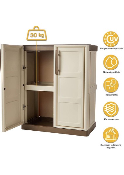 Steel Kahve Fil Dişi Iki Kapaklı Yarım Boy Plastik Bahçe Dolabı 70 x 39 x 85 cm indirimleri