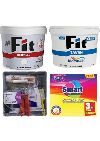 Fit Silikonlu İç Cephe Boyası 3.5 Kg ve Marshall Fit Extra Tavan Boyası 3.5 Kg ve İzmir Fırça Boyama Seti