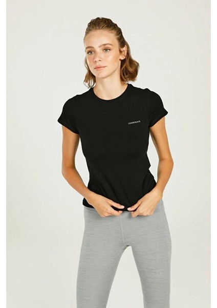 Basıc C Neck Siyah Kadın Kısa Kol T-Shirt W-CT129