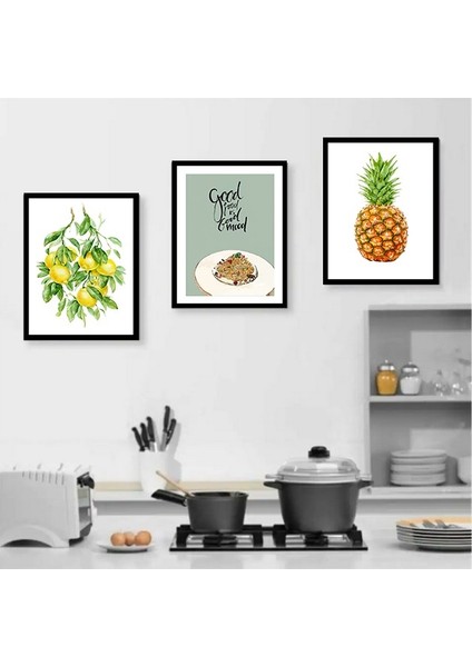 Mutfak Good Mood Limon Ananas Renkli Duvar Tablosu Retro Ahşap Poster