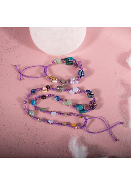 Yay Burcu Kolye Bileklik Seti Ametist Jasper Kalsedon Labradorit Lapis Lazuli Mavi Apatit Yeşil Aventurin