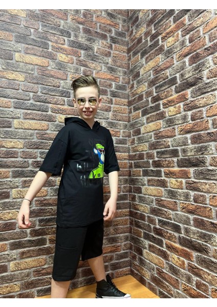 Erkek Çocuk Oversize Gözlüklü Maymun Baskılı Kapüşonlu Kaprili Alt Üst Takım10 fırsatları
