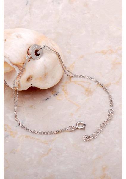 G Harfi Rodyumlu Gümüş Bileklik 4209