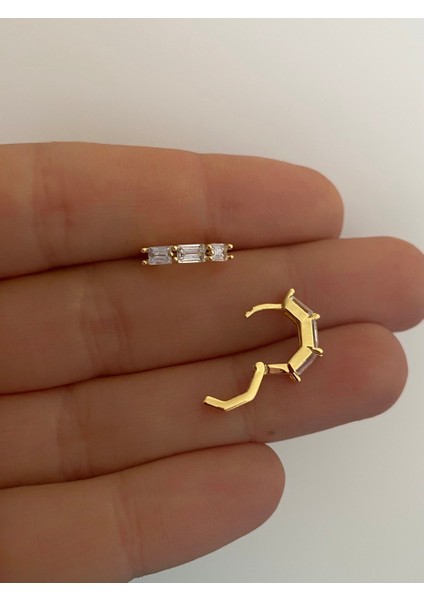 Cerrahi Çelik Baget Zirkon Taşlı Tragus Helix Kıkırdak Kulak Memesi Uyumlu Piercing Küpe