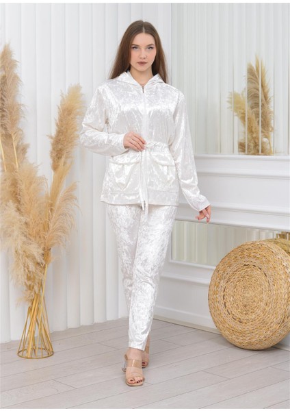 Yeni Sezon Janjanlı Kadife Cepli Takım Beyaz Rengi modelleri